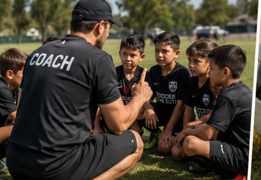 Players listening to a coach during practice